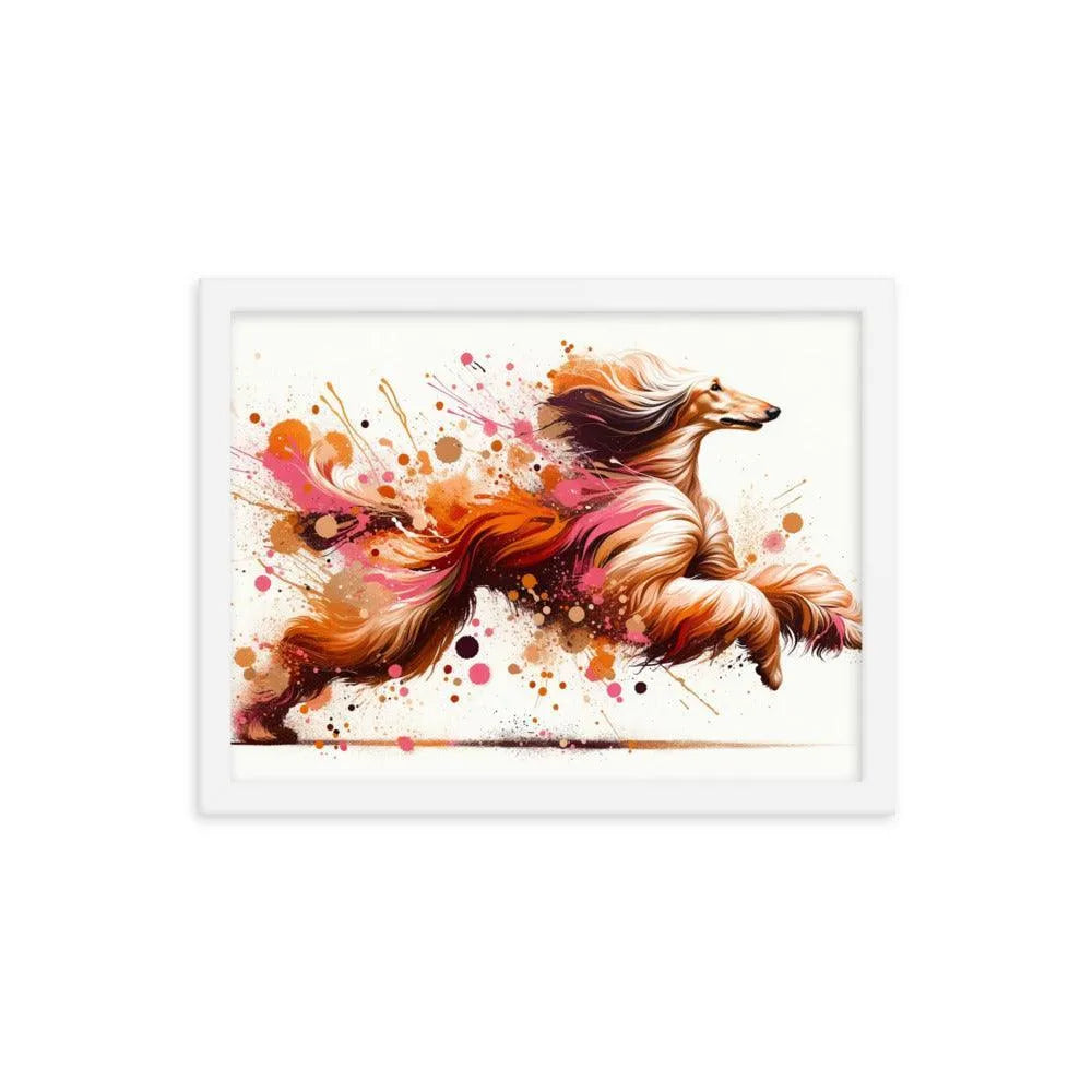 Running Afghan Hound Dynamic Splatter Art Framed Poster - Oh Posters