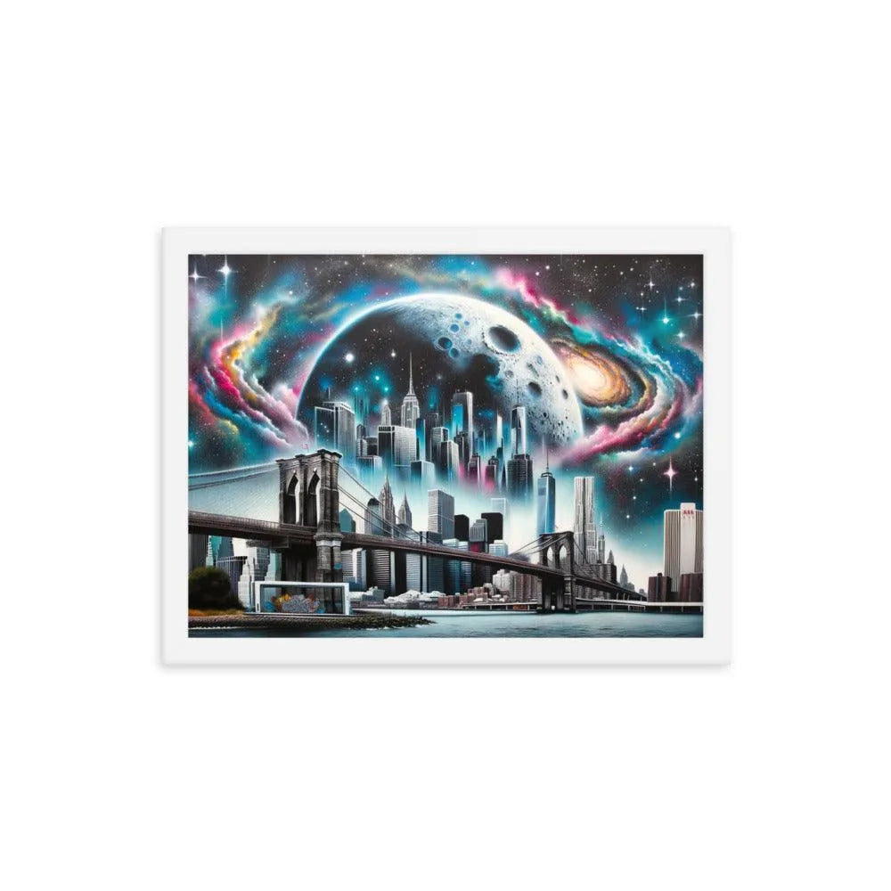 New York City Skyline Cosmic Dreams Spray Paint Art Framed Poster - Oh Posters