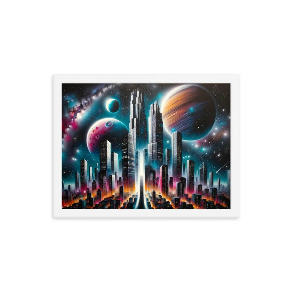 Galactic Metropolis Spray Paint Fantasy Framed Poster - Oh Posters