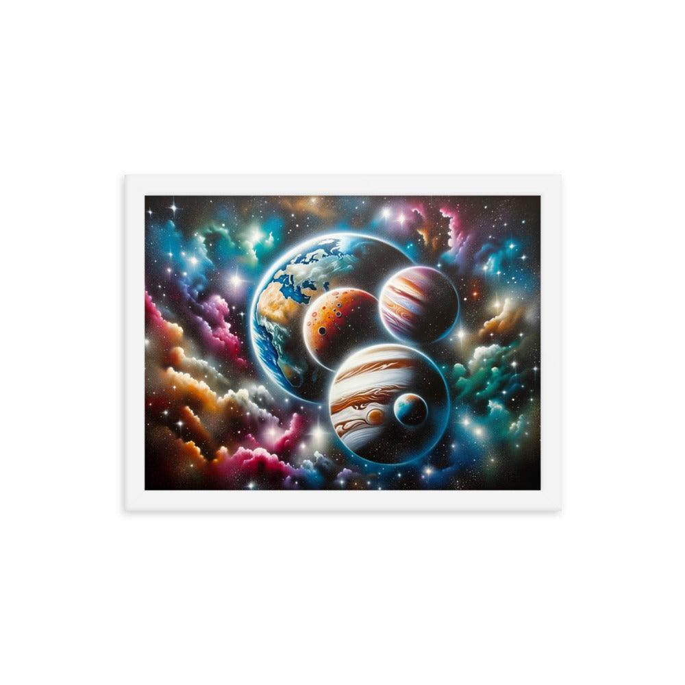 Cosmic Panorama with Planets and Stars Spray Paint Art Framed Poster - Oh Posters