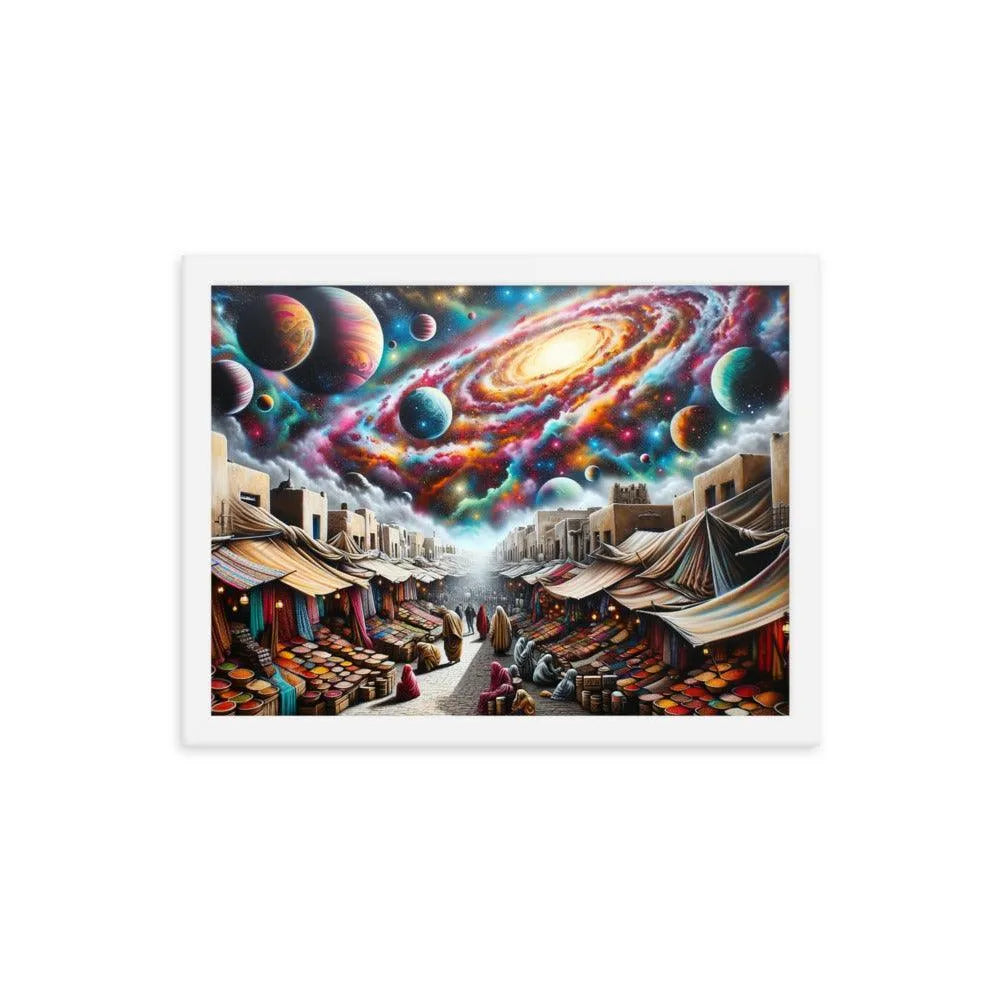 Desert Bazaar Oasis Under Cosmic Sky Spray Paint Art Framed Poster - Oh Posters