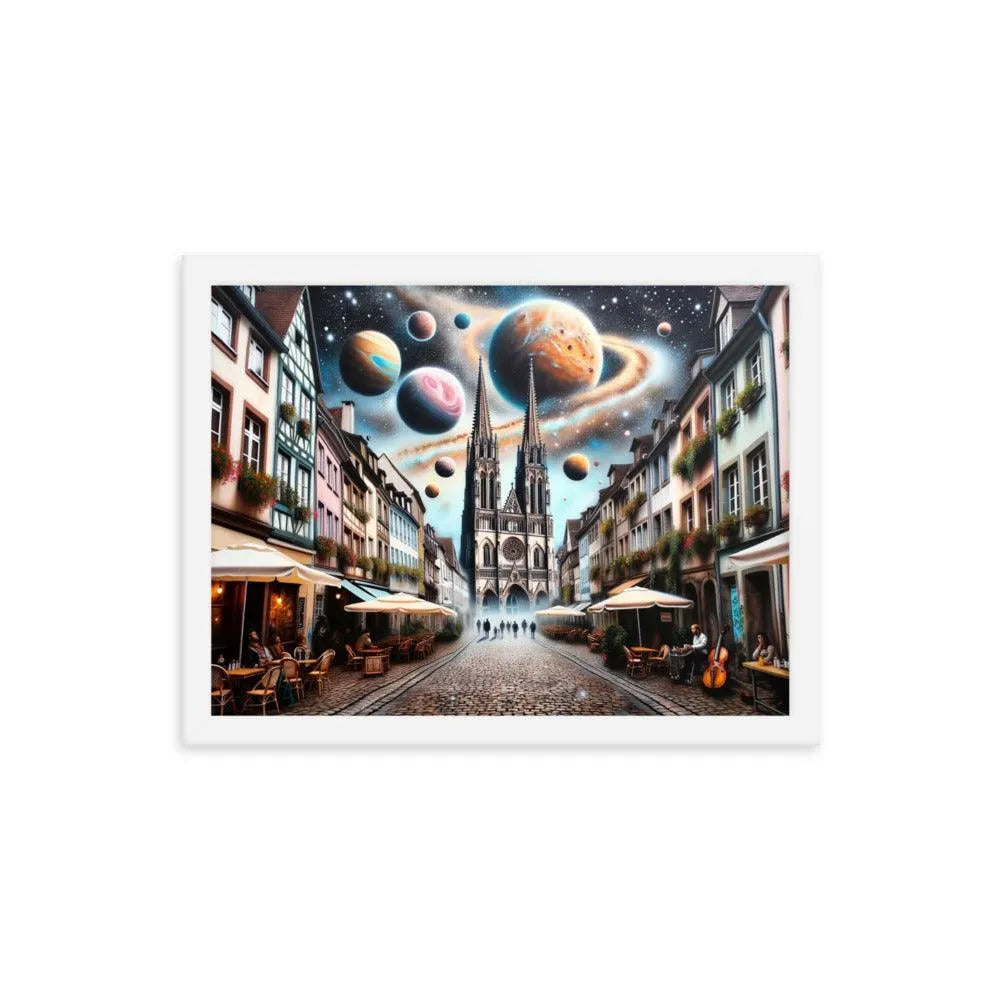 European Town Cosmic Spray Paint Art Framed Poster - Oh Posters