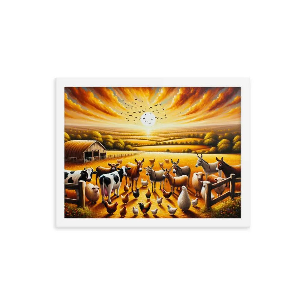 Golden Hour Farm Animals Acrylic Painting Framed Poster - Oh Posters