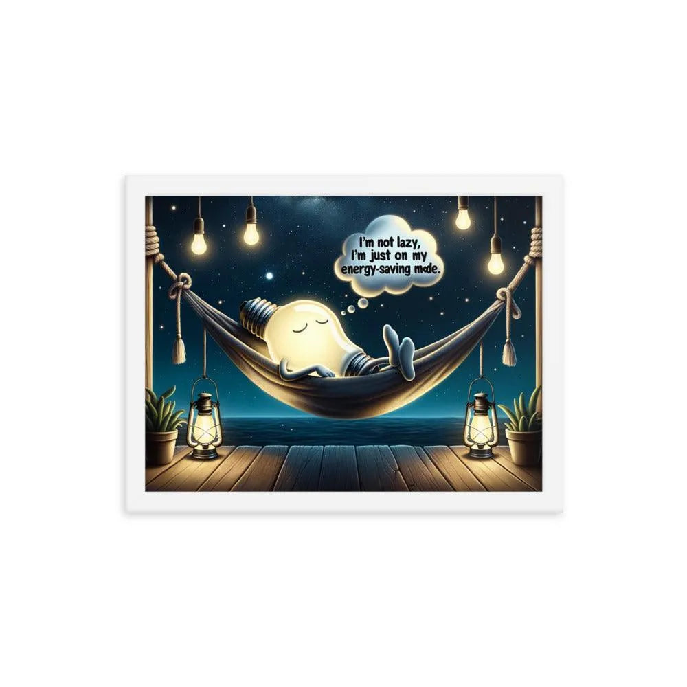 Lazy Light Bulb Energy-Saving Humor Night Illustration Framed Poster - Oh Posters