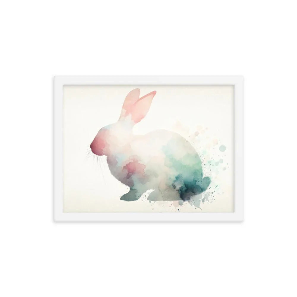 Pastel Watercolor Rabbit Silhouette Minimalistic Art Framed Poster - Oh Posters
