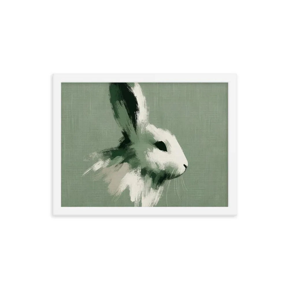 Green Brush Stroke Rabbit Minimalistic Art Framed Poster - Oh Posters