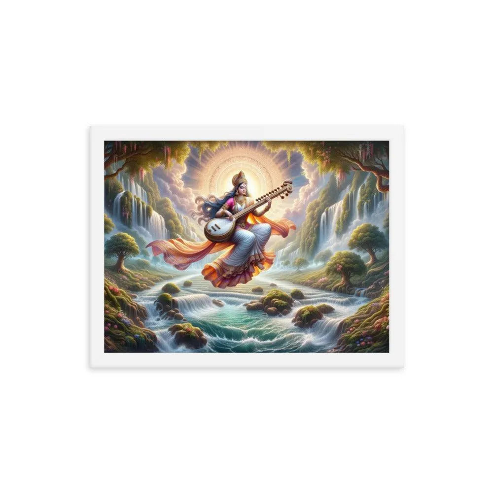 Goddess Saraswati Veena Serenity Hindu Framed Poster - Oh Posters