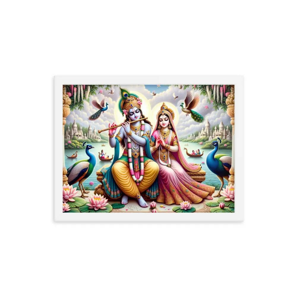 Lord Krishna and Radha Divine Love Hindu Framed Poster - Oh Posters