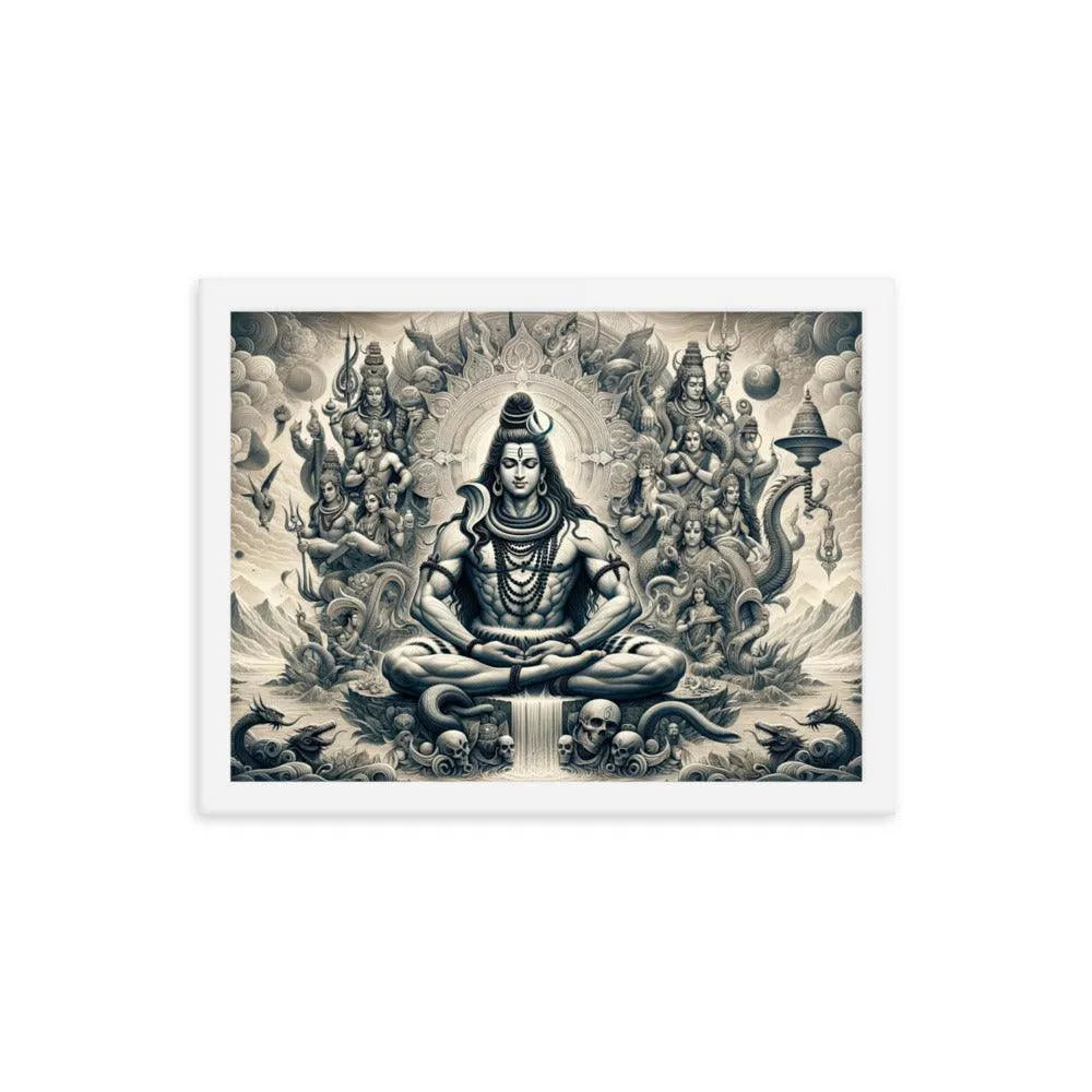 Hindu Lord Shiva Meditating Himalayan Serenity Divine Art Framed Poster - Oh Posters