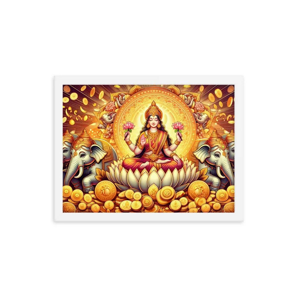 Hindu Goddess Lakshmi Wealth Prosperity Gold Coins Framed Poster - Oh Posters