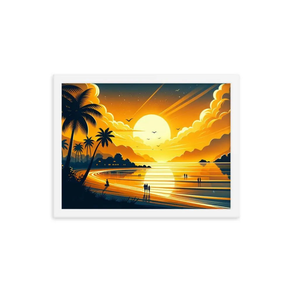 Golden Sunset Beach Illustration Framed Poster - Oh Posters