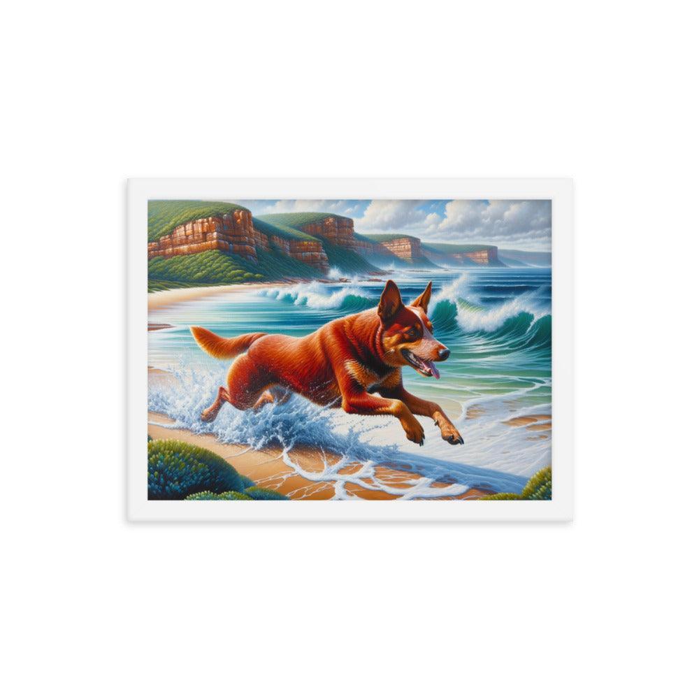 Coastline Australian Cattle Dog Oil Painting Framed Poster - Oh Posters