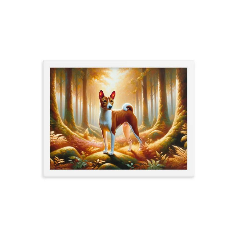 Enchanting Forest Portrait of Basenji Dog in Oil Painting Framed Poster - Oh Posters