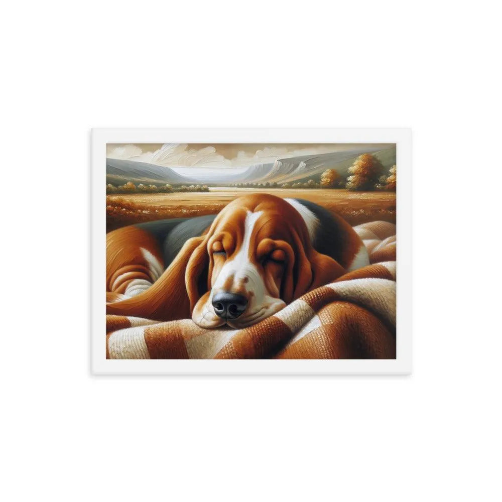 Cozy Basset Hound Peaceful Oil Painting Framed Poster - Oh Posters