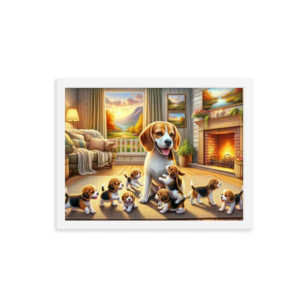 Cozy Beagle Family Heartwarming Home Digital Art Framed Poster - Oh Posters