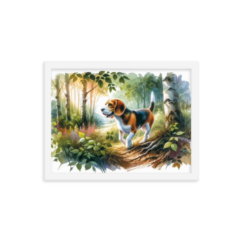 Forest Stroll Beagle in Watercolor Painting Framed Poster - Oh Posters