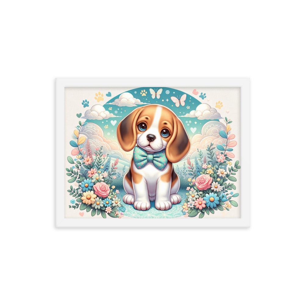 Curious Beagle with Bowtie Vector Art Framed Poster - Oh Posters