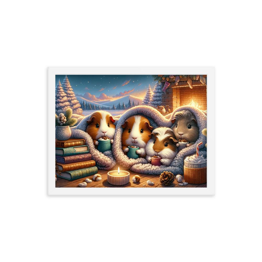 Cozy Guinea Pig Gathering Warmth and Cocoa Peaceful Framed Poster - Oh Posters