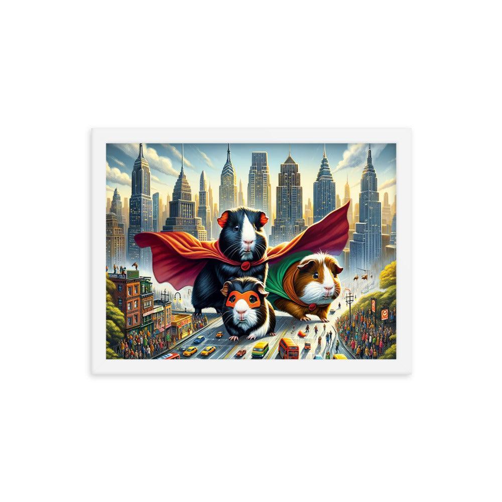 Guinea Pig Heroes Dynamic Cityscape Adventure Framed Poster - Oh Posters