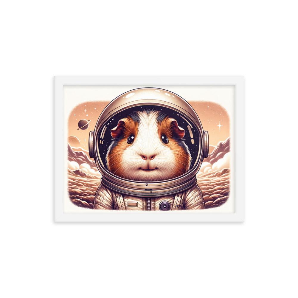 Cute Guinea Pig Astronaut Exploring Cosmic Adventures Illustration Framed Poster - Oh Posters