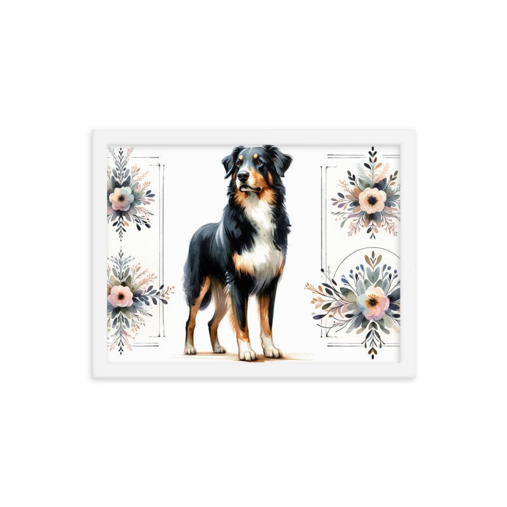 Graceful Beauceron Dog Watercolor Art with Soft Pastel Florals Framed Poster - Oh Posters