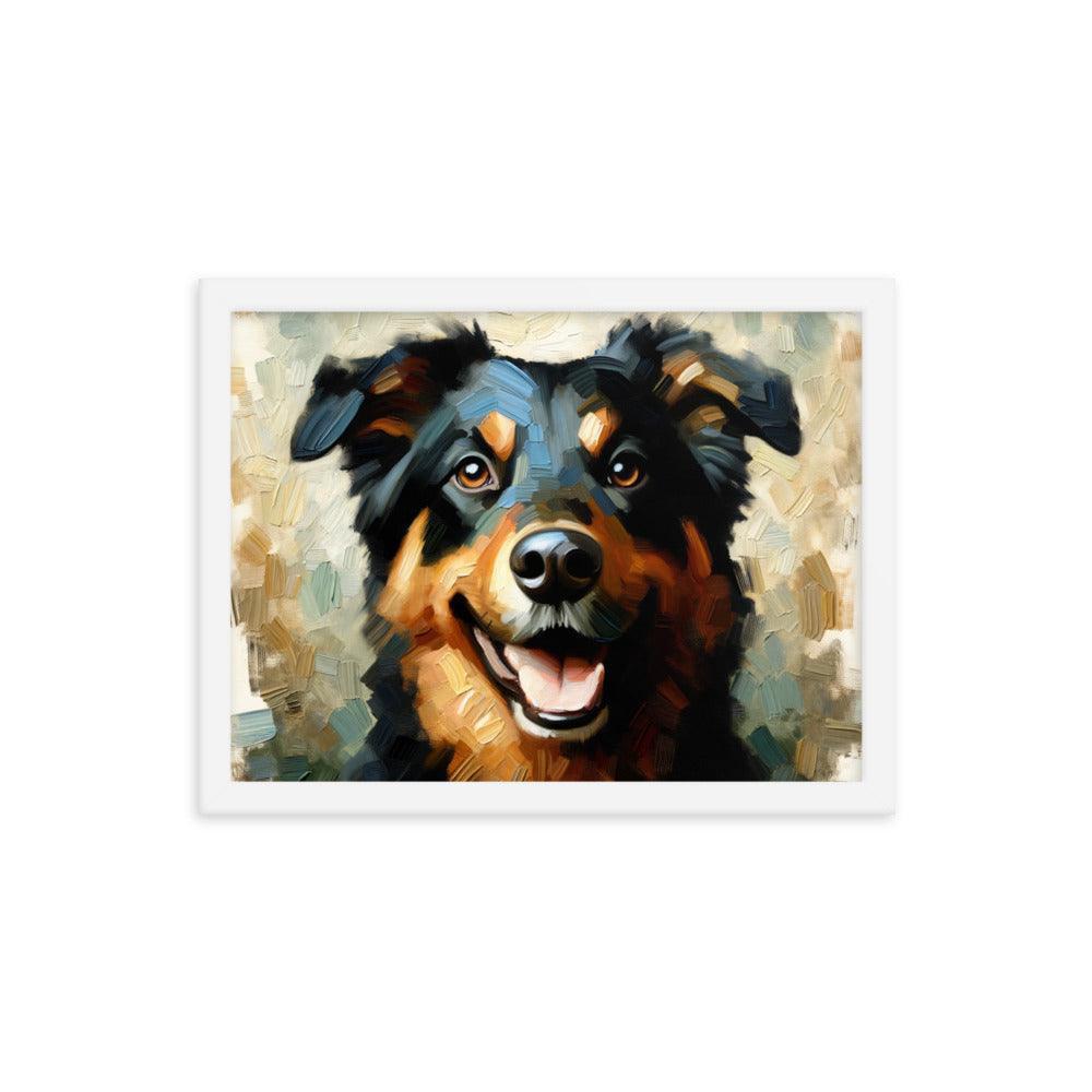 Joyful Beauceron Portrait Oil Painting Textured Brushwork Framed Poster - Oh Posters