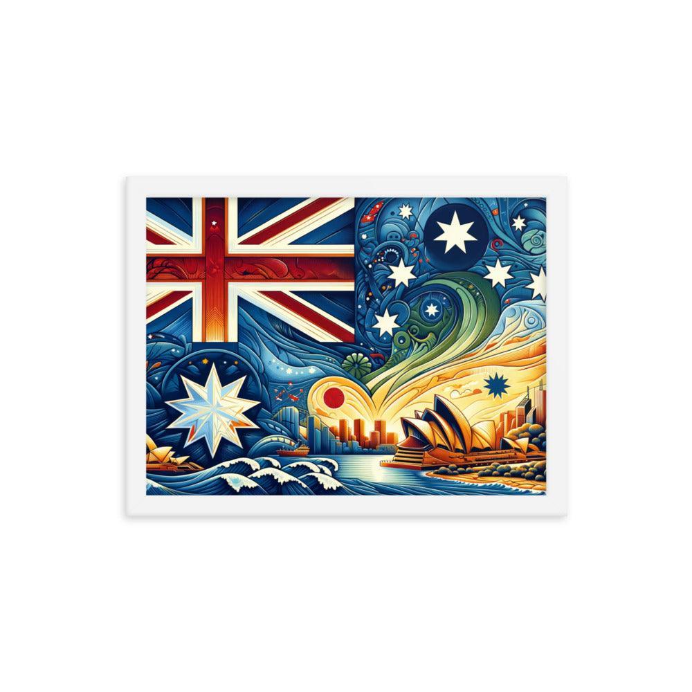 Sydney Opera House and Australian Flag Stylized Art Framed Poster - Oh Posters