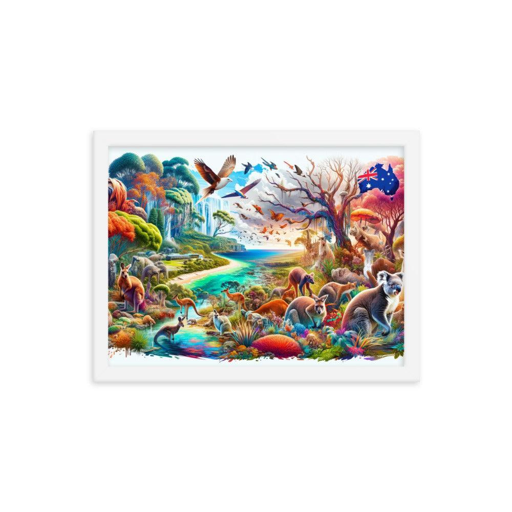 Enchanted Australian Wildlife Oasis Vivid Illustration Framed Poster - Oh Posters