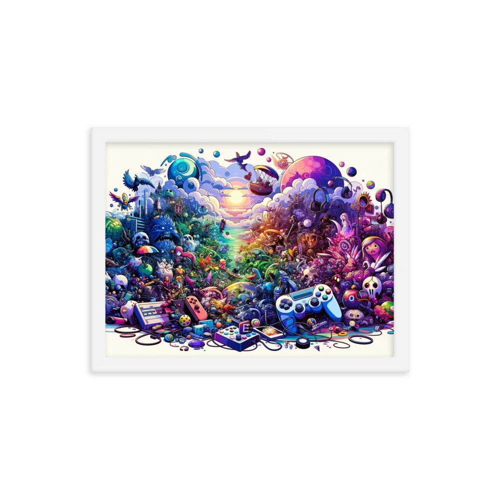 Video Game Universe Colorful Mashup Illustration Framed Poster - Oh Posters