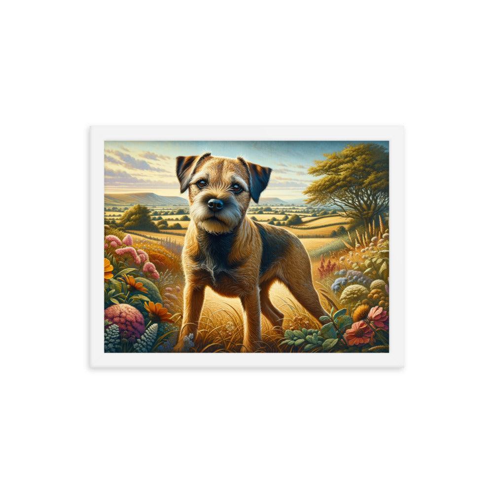 Border Terrier Countryside Morning Glow Art Framed Poster - Oh Posters