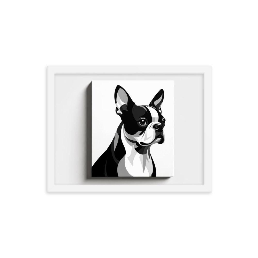 Monochrome Boston Terrier Illustration Framed Poster - Oh Posters