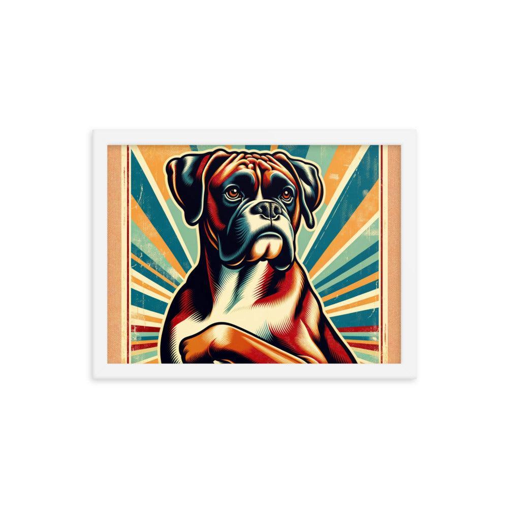 Boxer Dog Retro Sunburst Art Framed Poster - Oh Posters