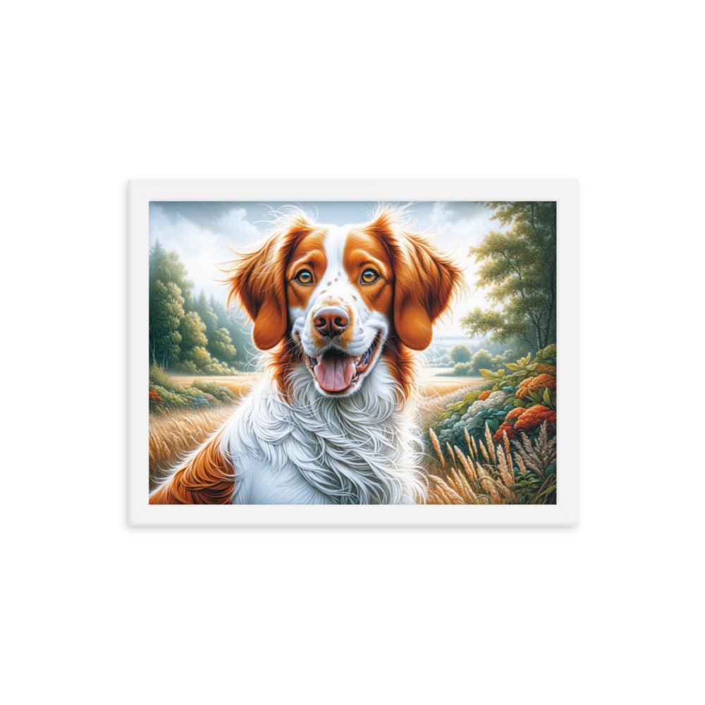 Brittany Dog Energetic Outdoor Pose in Vibrant Colors Framed Poster - Oh Posters