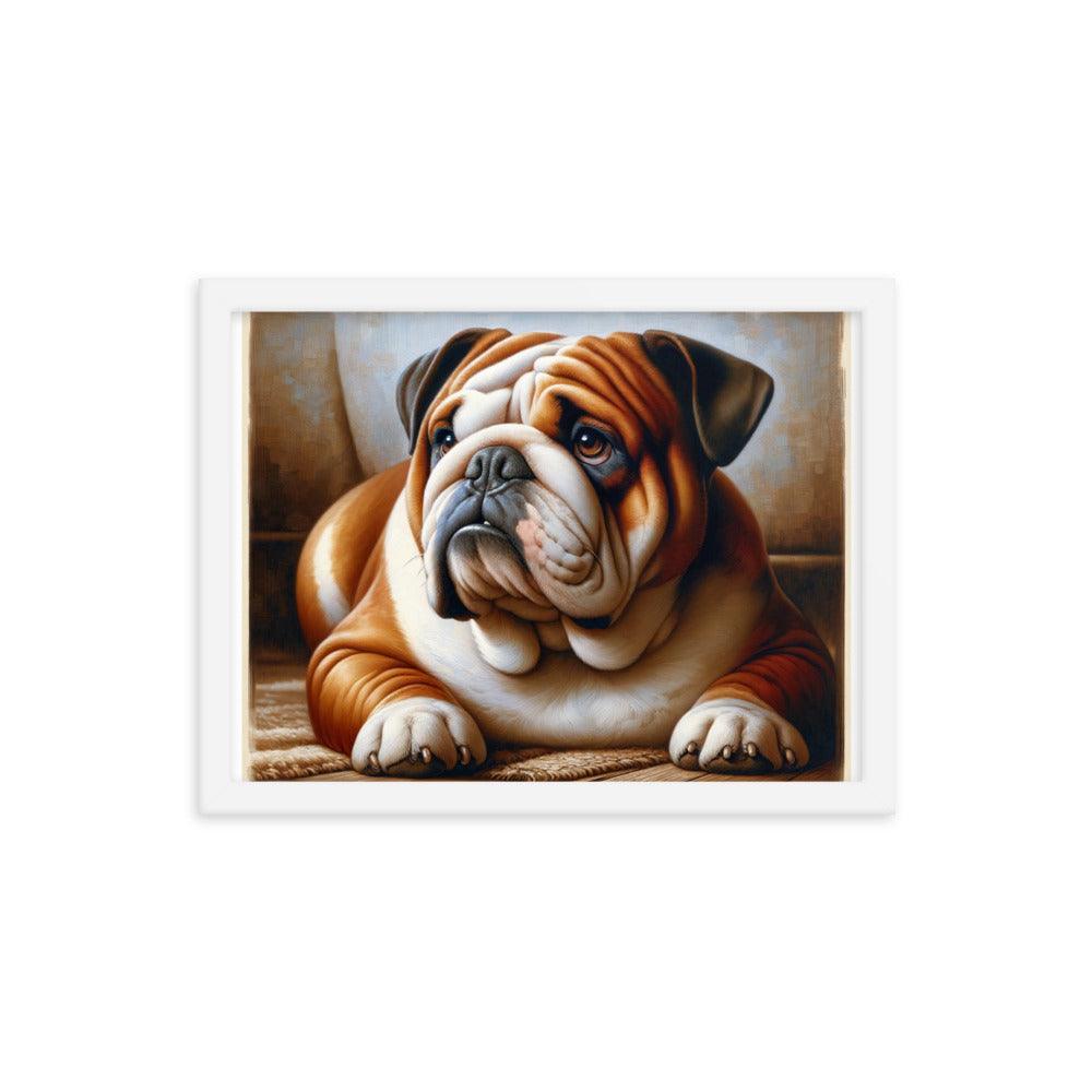 English Bulldog Elegance in Rich Colors with Simple Background Framed Poster - Oh Posters