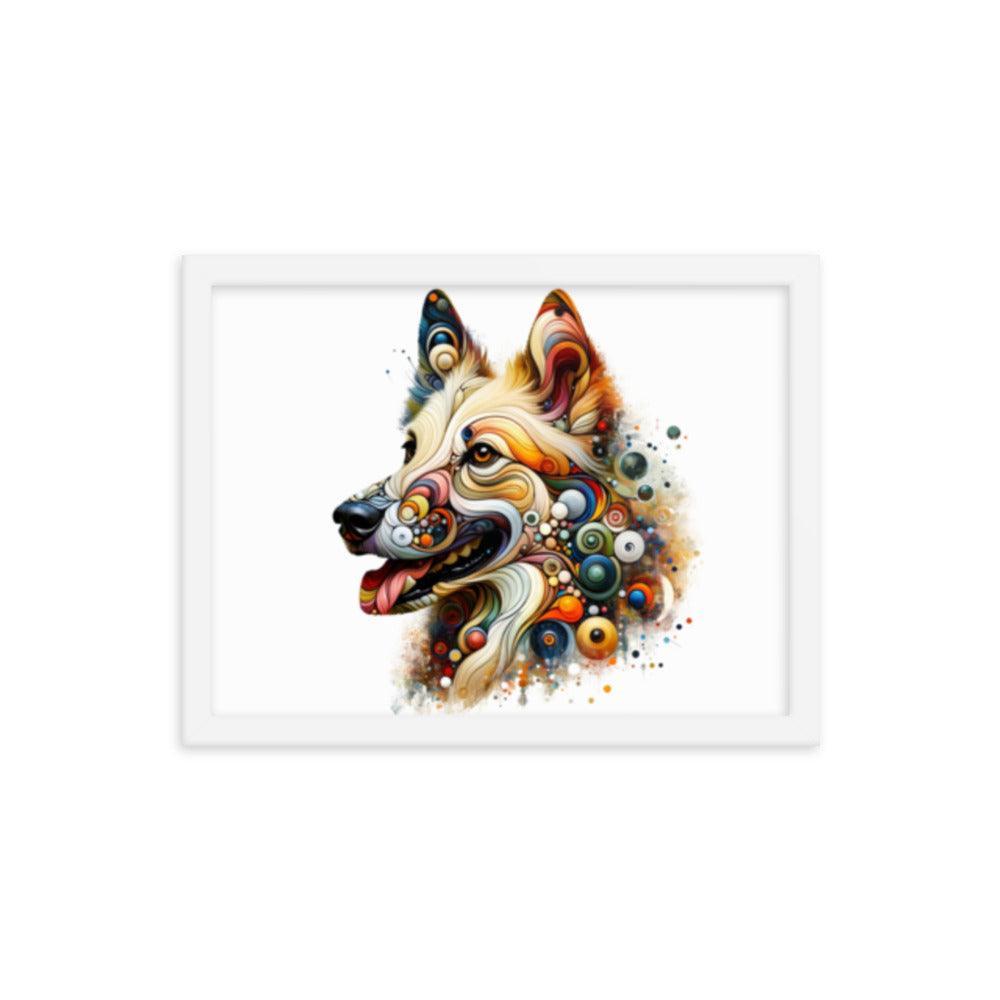 Canaan Dog in Eclectic Art Fusion with Abstract Forms and Vibrant Colors Framed Poster - Oh Posters