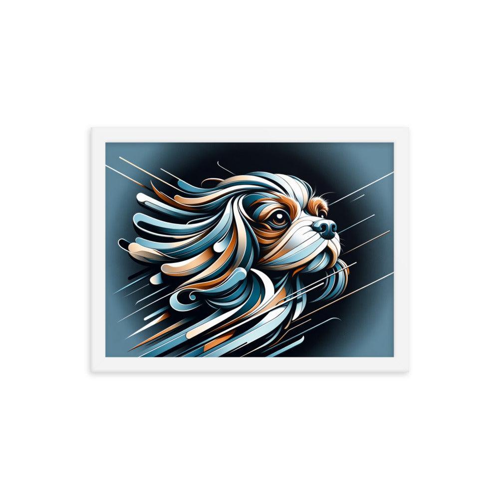 Cavalier King Charles Spaniel Futurism with Dynamic Lines and Metallic Tones Framed Poster - Oh Posters