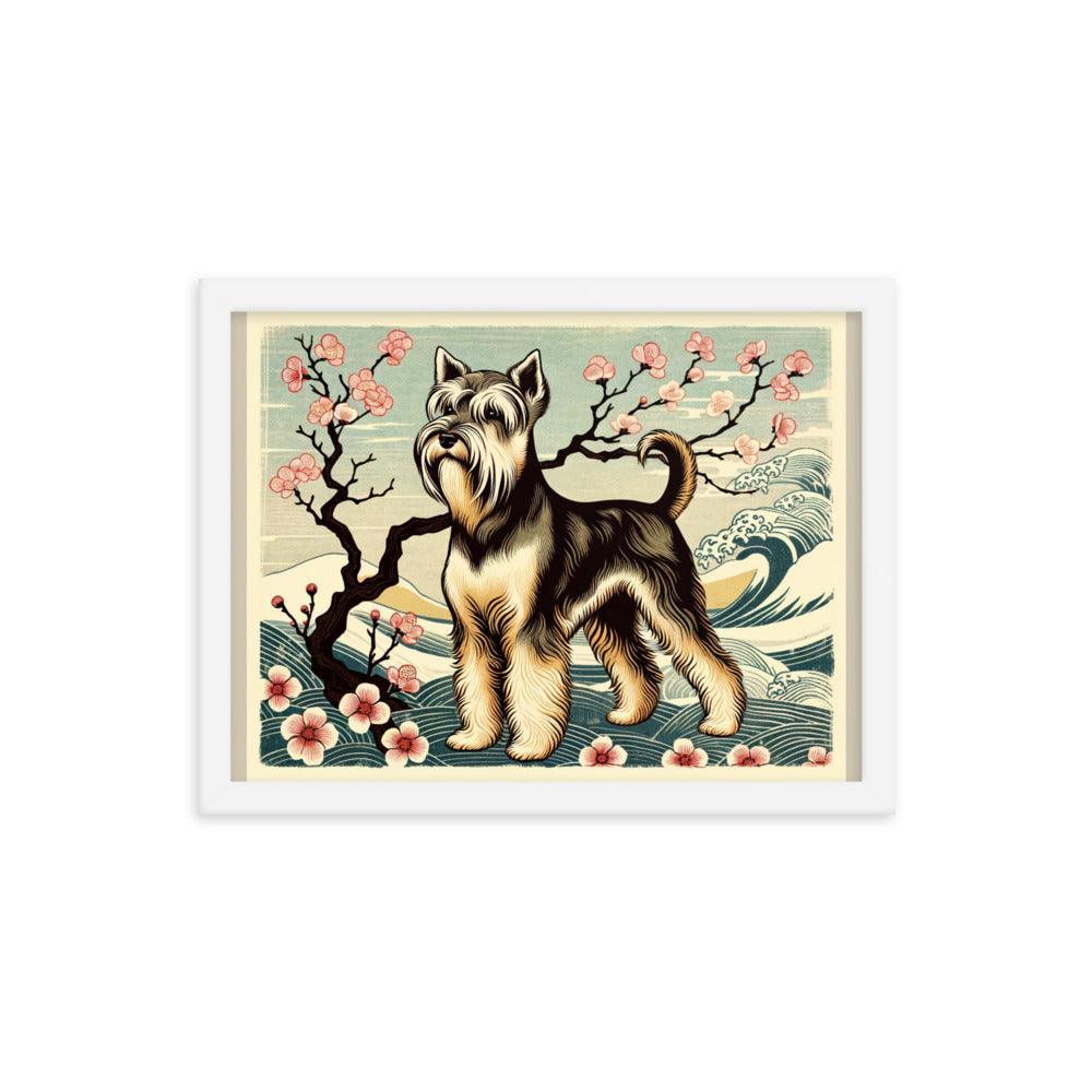 Cesky Terrier in Japanese Ukiyo-e Style with Traditional Scenery and Textures Framed Poster - Oh Posters