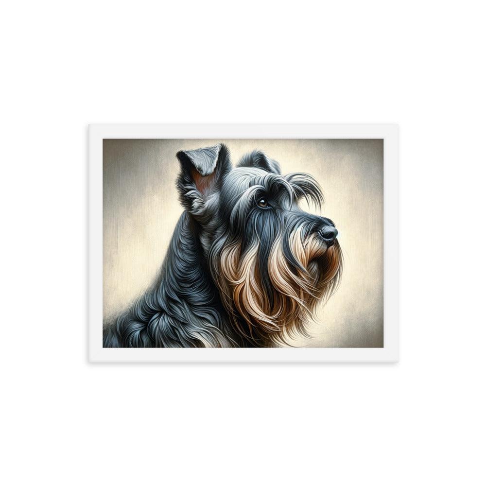 Cesky Terrier Realistic Portrait and Subtle Brushed Background Framed Poster - Oh Posters