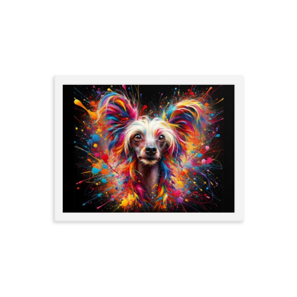 Chinese Crested Dog Colorful Splatter Art and Dynamic Texture Framed Poster - Oh Posters