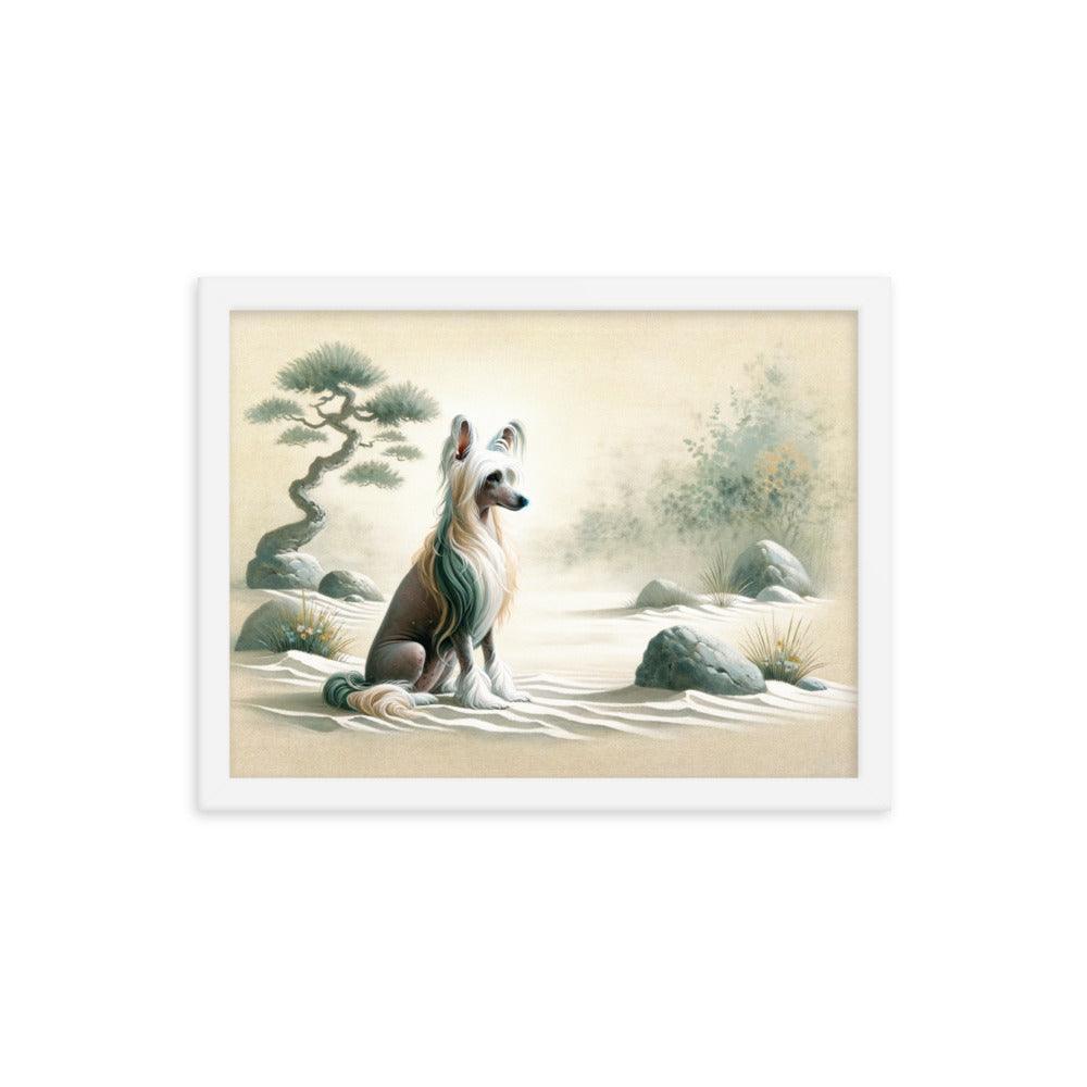 Chinese Crested Dog in Zen Garden Art with Soft Colors Framed Poster - Oh Posters