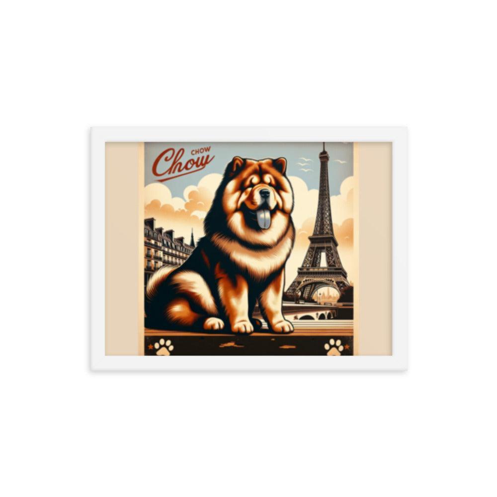 Chow Chow Vintage Travel Art with Retro Eiffel Tower Framed Poster - Oh Posters