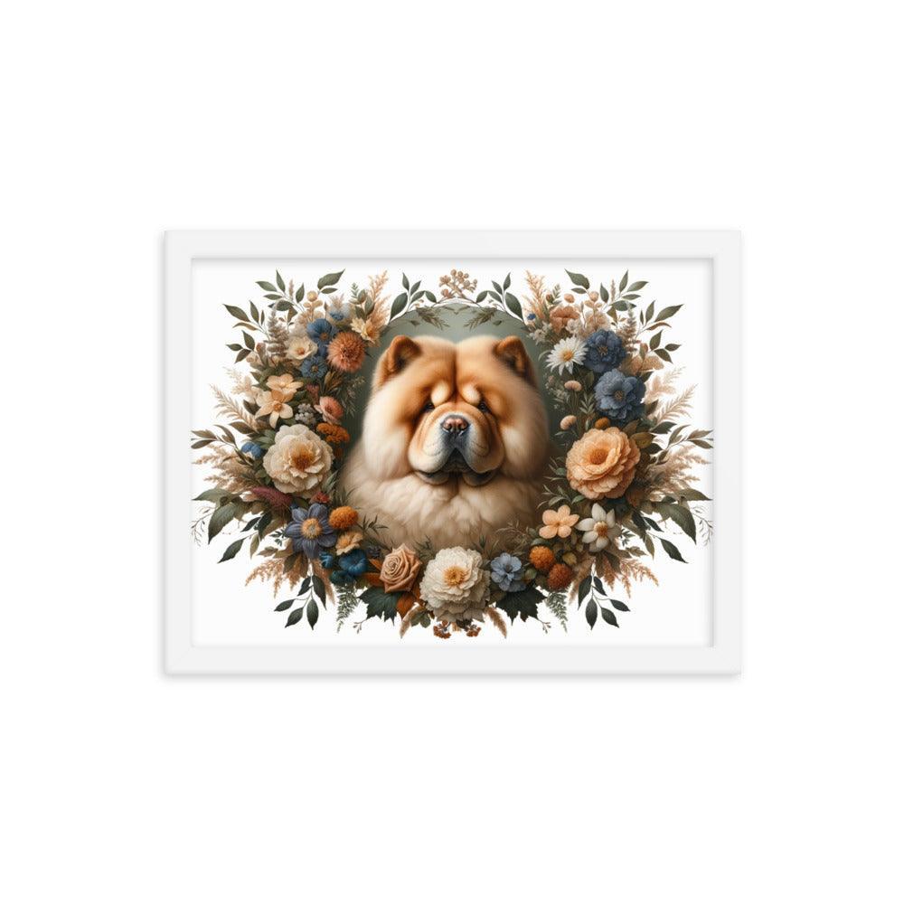 Chow Chow in Detailed Floral Frame with Natural Colors Framed Poster - Oh Posters