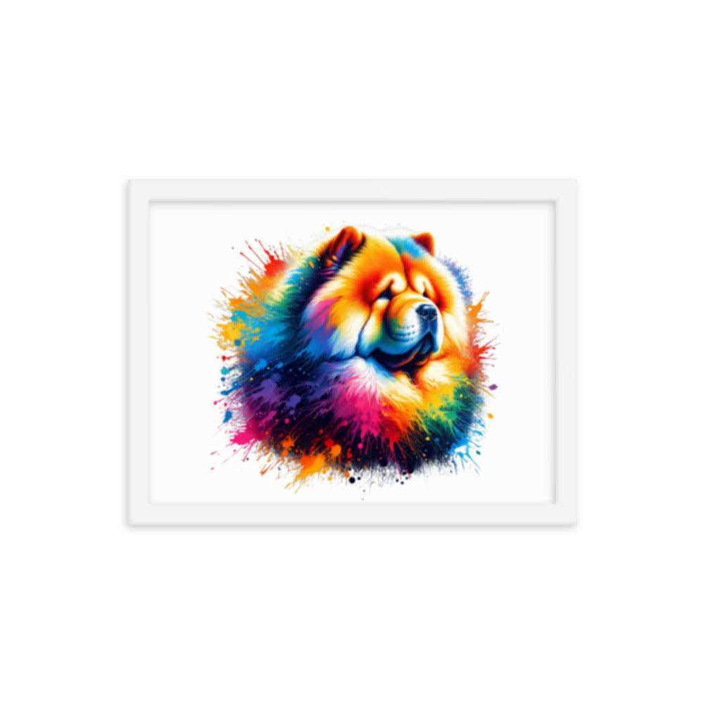 Chow Chow in Rainbow Splatter Abstract Dynamic Colors Framed Poster - Oh Posters