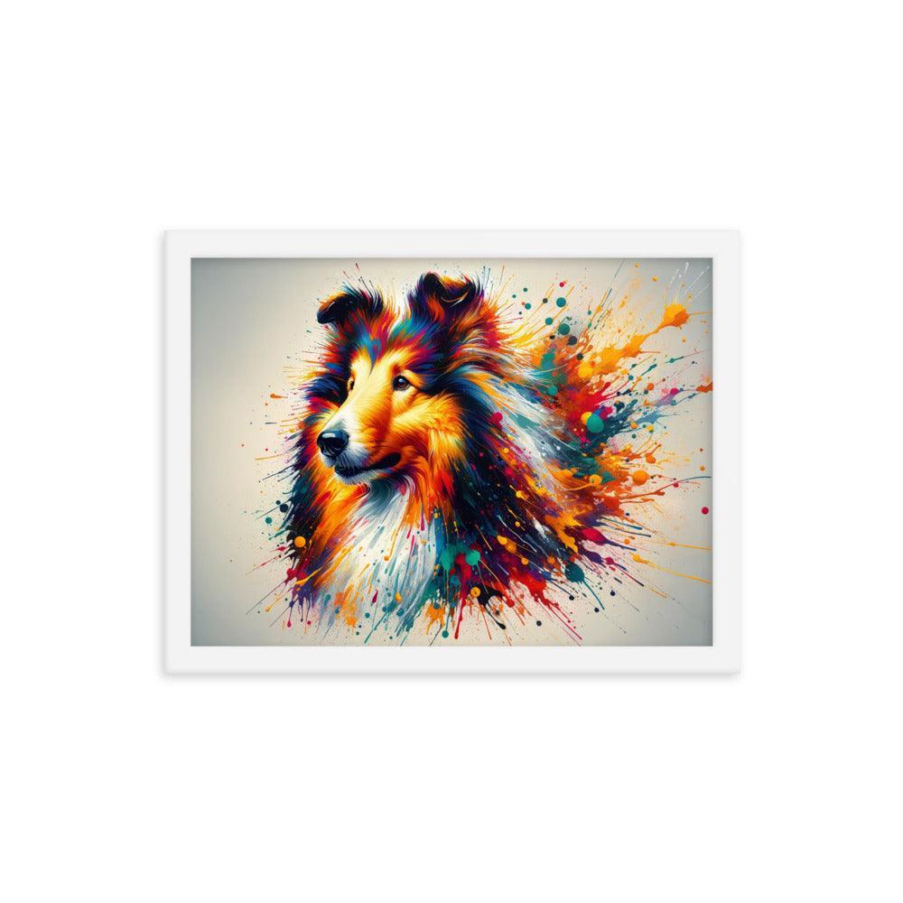 Rough Collie Dog Splatter Art Explosive Colors Framed Poster - Oh Posters