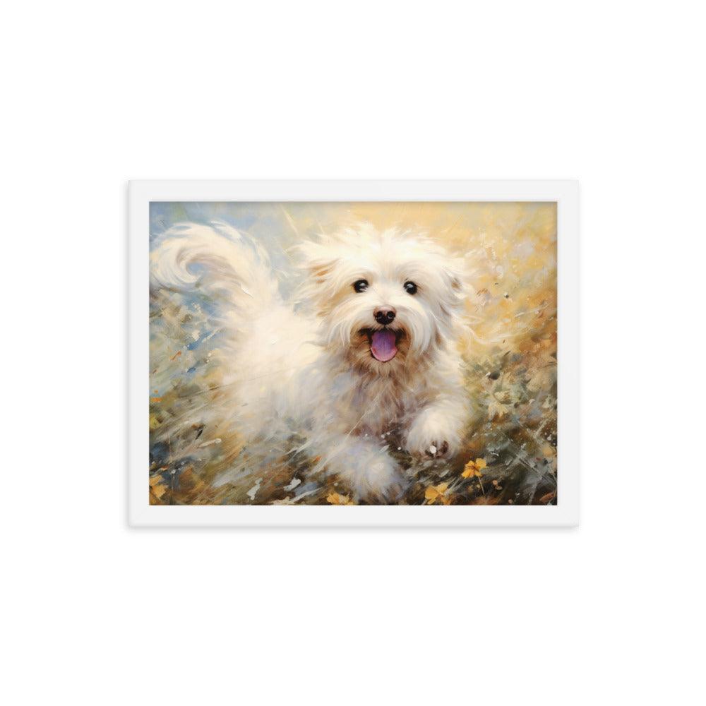 Coton De Tulear Autumn Bliss Flurry of Leaves and Light Framed Poster - Oh Posters