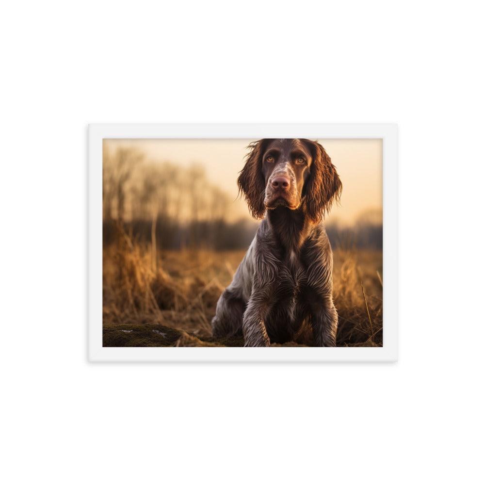 German Longhaired Pointer Golden Hour Outdoor Framed Poster - Oh Posters