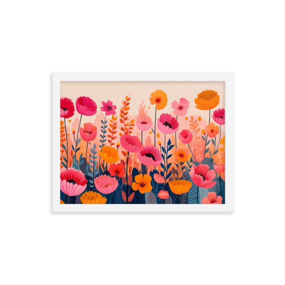 Cheerful Wildflowers Warm Tones Illustration Framed Poster - Oh Posters