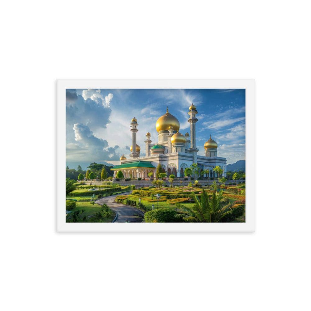 Brunei Sultan Mosque Sunset Landscape Photography Framed Poster - Oh Posters