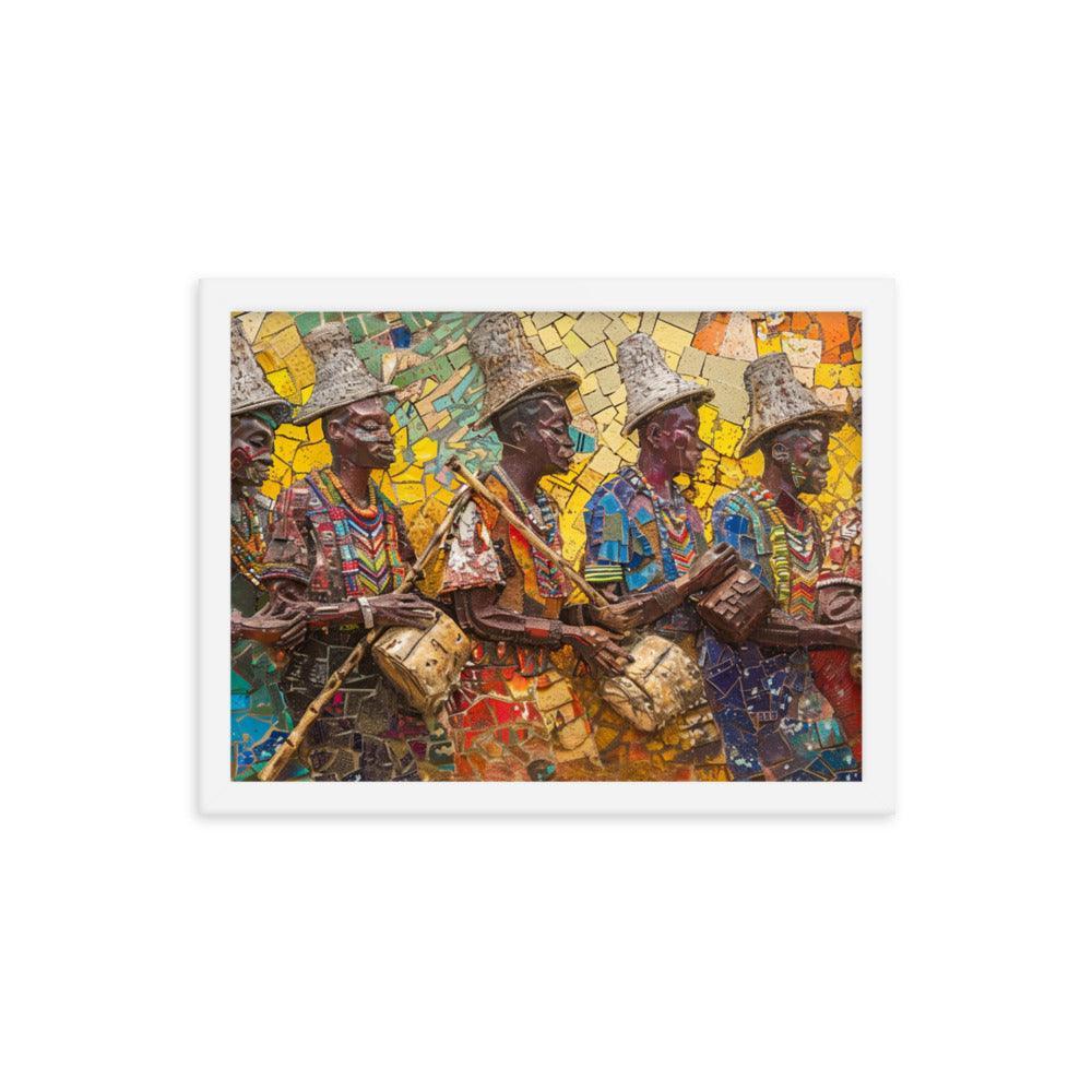 Colorful Cameroon Drummers Mosaic Art Framed Poster - Oh Posters