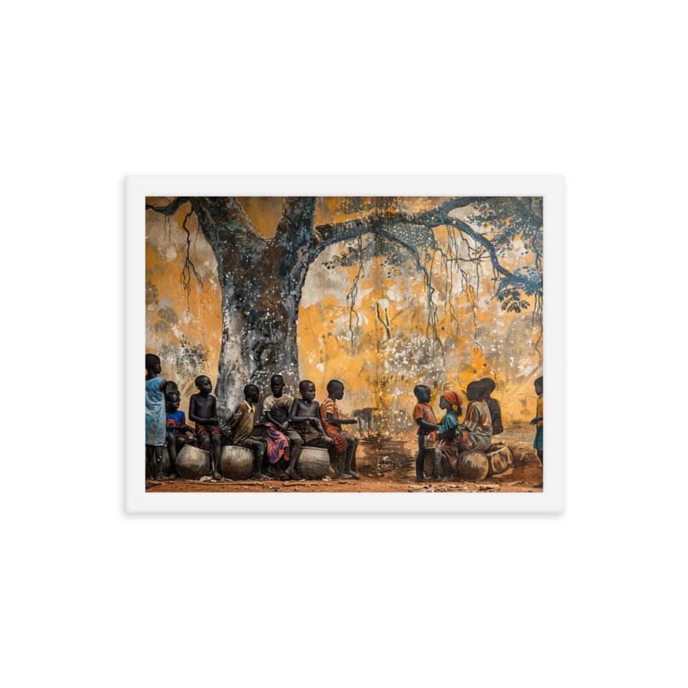 Central African Children Under Baobab Tree Vintage Framed Poster - Oh Posters